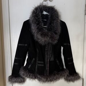 Fashion Nova Black Teddy Jacket with Faux Fur Trim